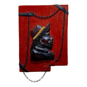 Rare Vintage Mid Century Wood Carving Framed on Velvet With Chain Detail